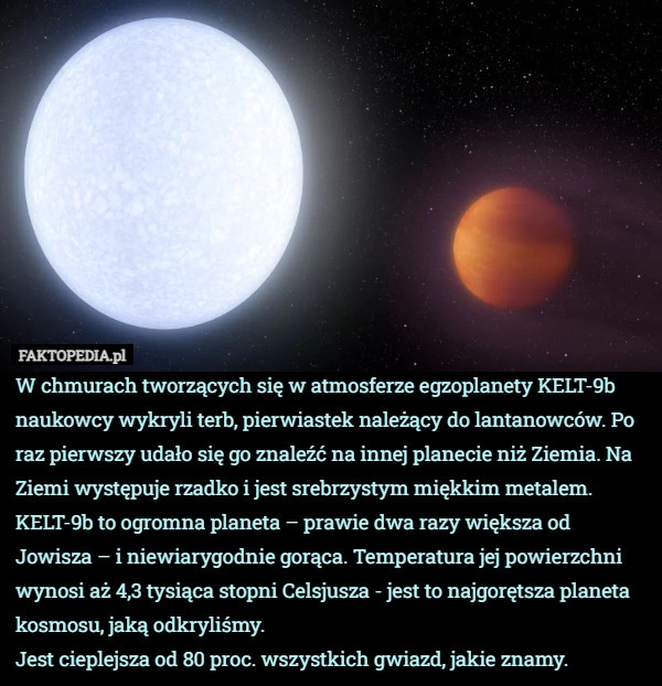 
    W chmurach tworzących się w atmosferze egzoplanety KELT-9b naukowcy wykryli