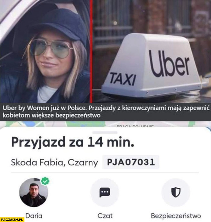 
    Uber by women w Polsce kobiety kierują facet podpisany jako Daria