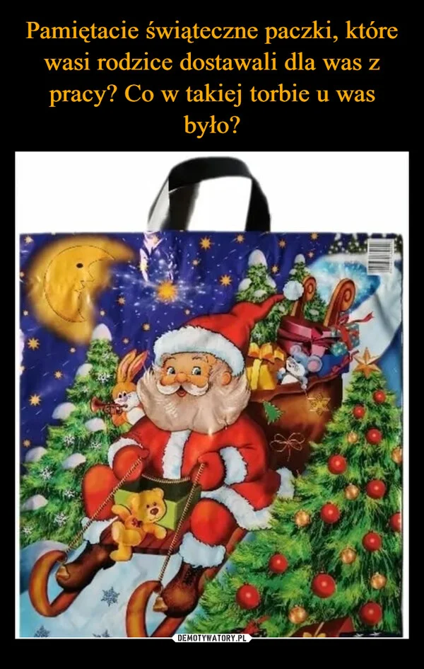 
    Pamiętacie świąteczne paczki, które wasi rodzice dostawali dla was z pracy? Co w takiej torbie u was było?