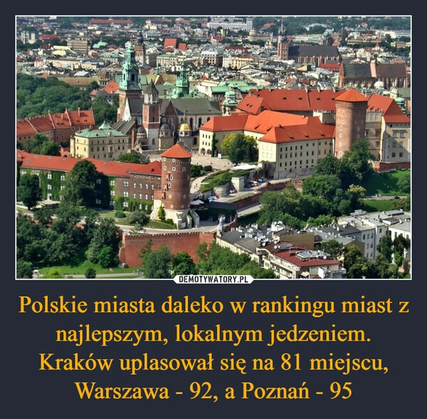 
    Polskie miasta daleko w rankingu miast z najlepszym, lokalnym jedzeniem. Kraków uplasował się na 81 miejscu, Warszawa - 92, a Poznań - 95