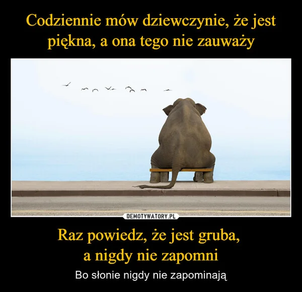 
    Codziennie mów dziewczynie, że jest piękna, a ona tego nie zauważy Raz powiedz, że jest gruba, a nigdy nie zapomni