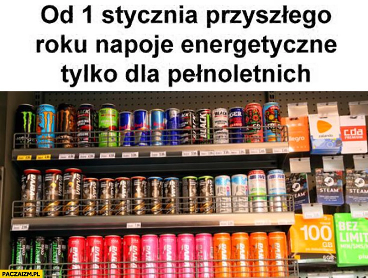 
    Od 1 stycznia 2024 napoje energetyczne tylko dla pełnoletnich