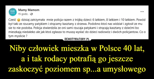 
    Niby człowiek mieszka w Polsce 40 lat, a i tak rodacy potrafią go jeszcze zaskoczyć poziomem sp...a umysłowego