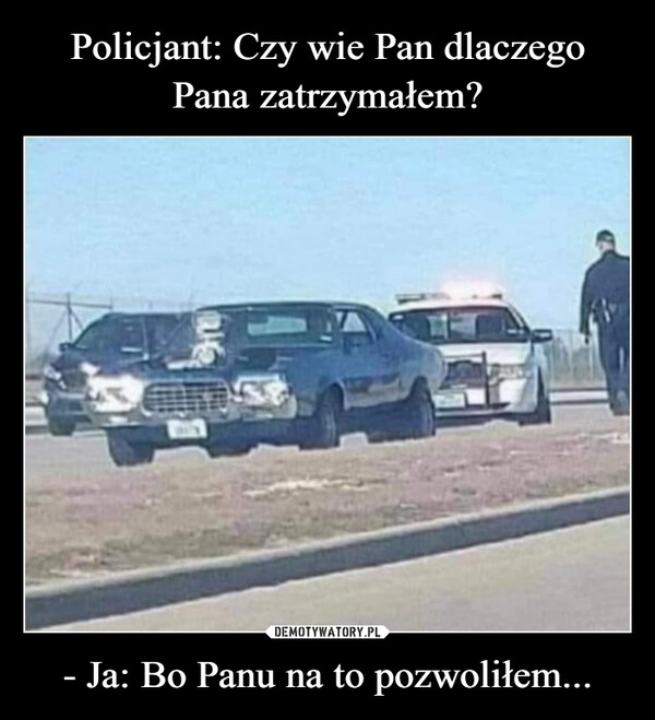 
    Policjant: Czy wie Pan dlaczego Pana zatrzymałem? - Ja: Bo Panu na to pozwoliłem...