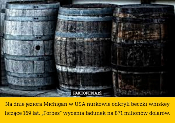 
    Na dnie jeziora Michigan w USA nurkowie odkryli beczki whiskey liczące 169