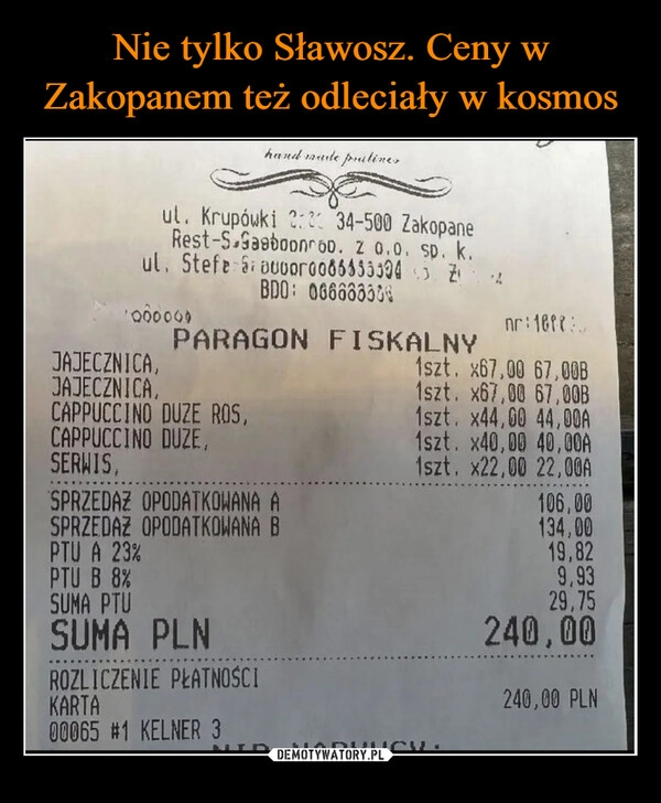 
    Nie tylko Sławosz. Ceny w Zakopanem też odleciały w kosmos