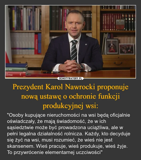 
    Prezydent Karol Nawrocki proponuje nową ustawę o ochronie funkcji produkcyjnej wsi: