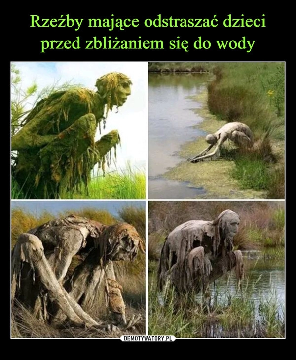 
    Rzeźby mające odstraszać dzieci przed zbliżaniem się do wody