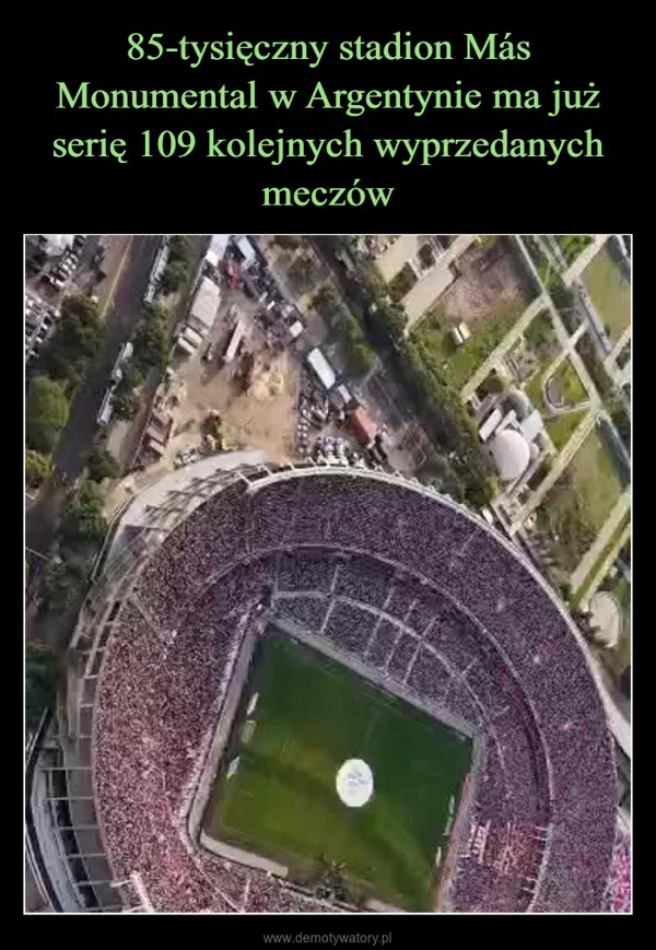 
    85-tysięczny stadion Más Monumental w Argentynie ma już serię 109 kolejnych wyprzedanych meczów