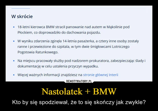 
    Nastolatek + BMW