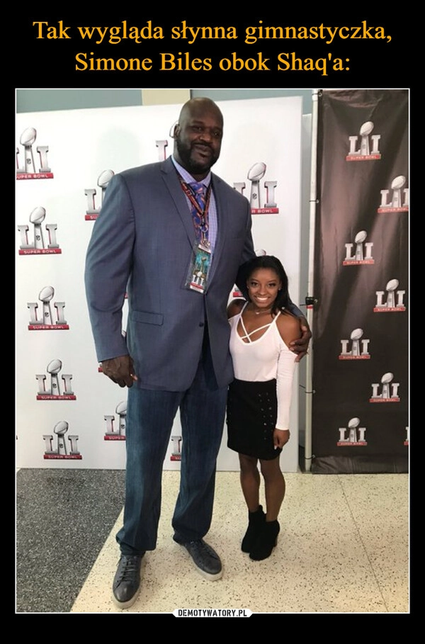 
    Tak wygląda słynna gimnastyczka, Simone Biles obok Shaq'a: