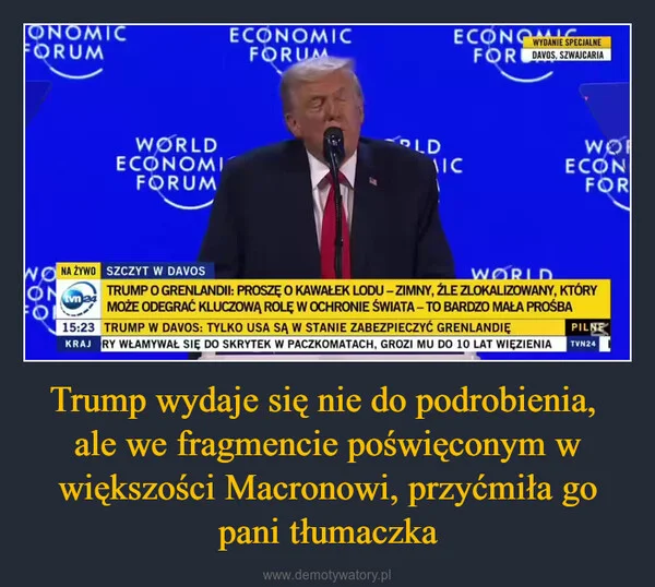 
    Trump wydaje się nie do podrobienia, ale we fragmencie poświęconym w większości Macronowi, przyćmiła go pani tłumaczka