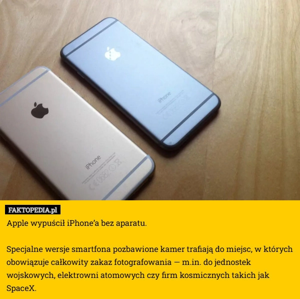 Apple wypuścił iPhone’a bez aparatu.

Specjalne wersje smartfona pozbawione