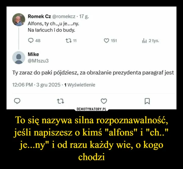 
    To się nazywa silna rozpoznawalność, jeśli napiszesz o kimś 