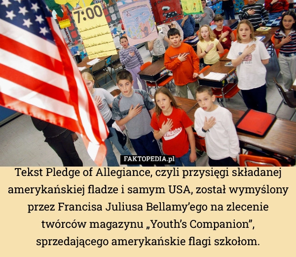
    Tekst Pledge of Allegiance, czyli przysięgi składanej amerykańskiej fladze