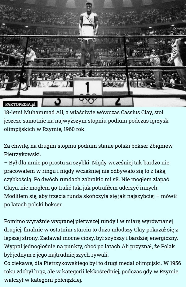 
    18-letni Muhammad Ali, a właściwie wówczas Cassius Clay, stoi jeszcze samotnie...