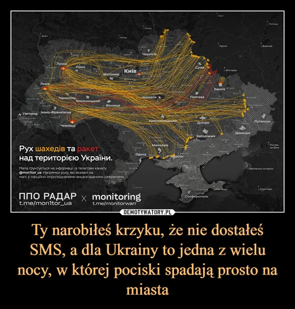 Ty narobiłeś krzyku, że nie dostałeś SMS, a dla Ukrainy to jedna z wielu nocy, w której pociski spadają prosto na miasta