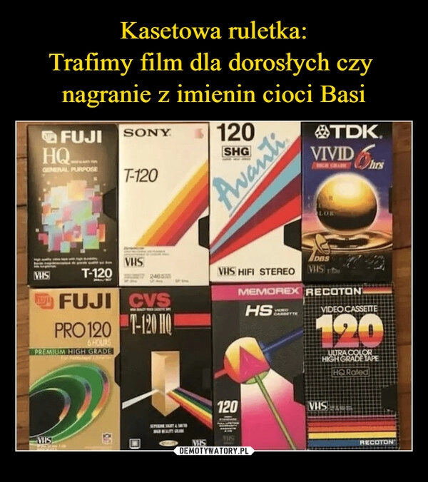 
    Kasetowa ruletka:
Trafimy film dla dorosłych czy 
nagranie z imienin cioci Basi