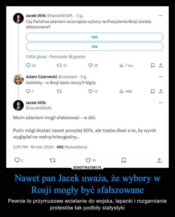 
    Nawet pan Jacek uważa, że wybory w Rosji mogły być sfałszowane