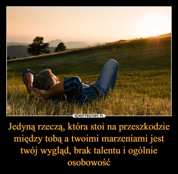 
    Jedyną rzeczą, która stoi na przeszkodzie między tobą a twoimi marzeniami jest twój wygląd, brak talentu i ogólnie osobowość