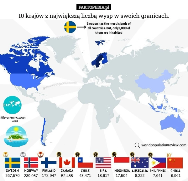 
    10 krajów z największą liczbą wysp w swoich granicach.