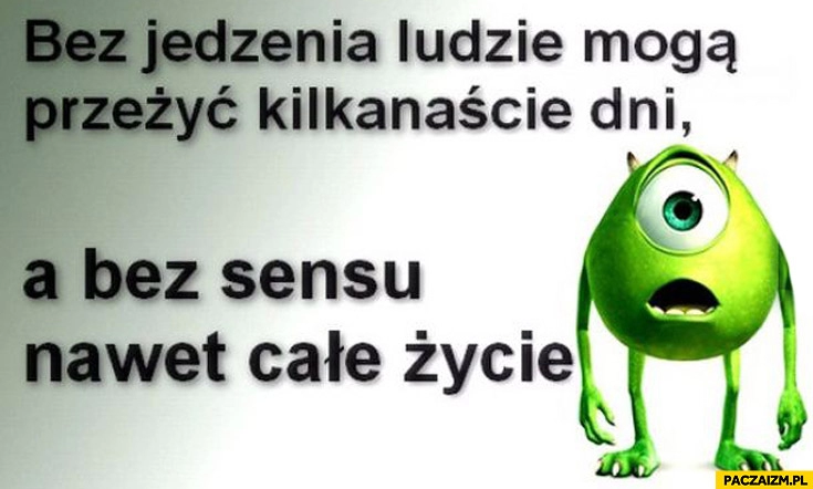 
    Bez jedzenia ludzie mogą przeżyć kilkanaście dni a bez sensu nawet całe życie