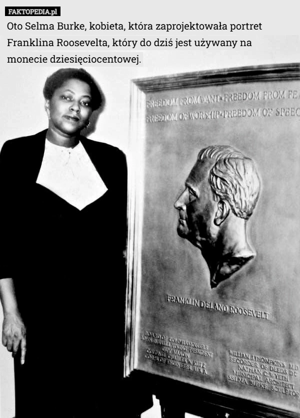 
    Oto Selma Burke, kobieta, która zaprojektowała portret Franklina Roosevelta,