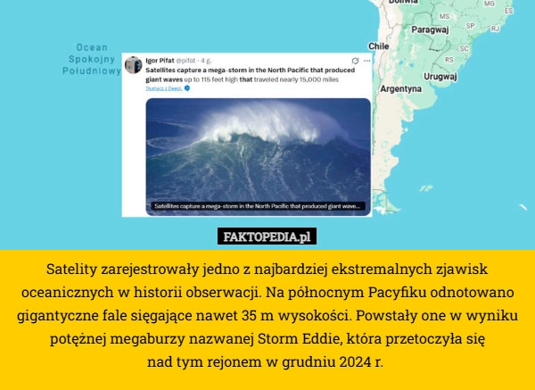 
    Satelity zarejestrowały jedno z najbardziej ekstremalnych zjawisk oceanicznych