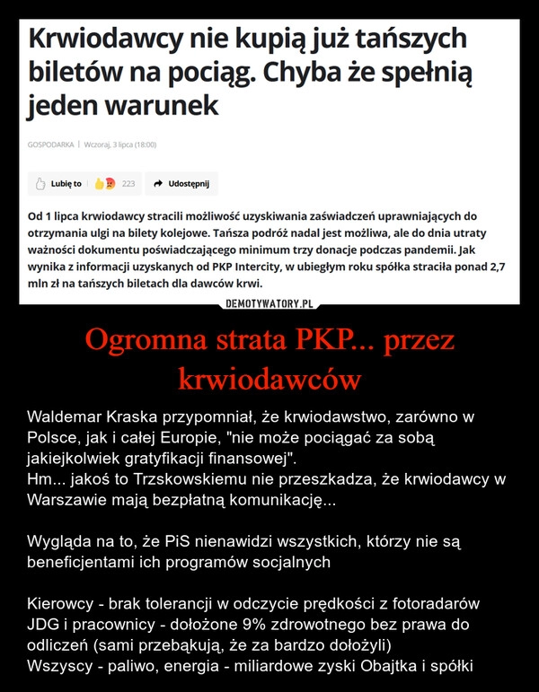 
    Ogromna strata PKP... przez krwiodawców