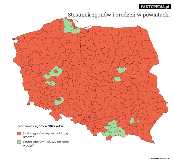 
    Stosunek zgonów i urodzeń w powiatach.