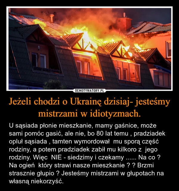 
    Jeżeli chodzi o Ukrainę dzisiaj- jesteśmy mistrzami w idiotyzmach.