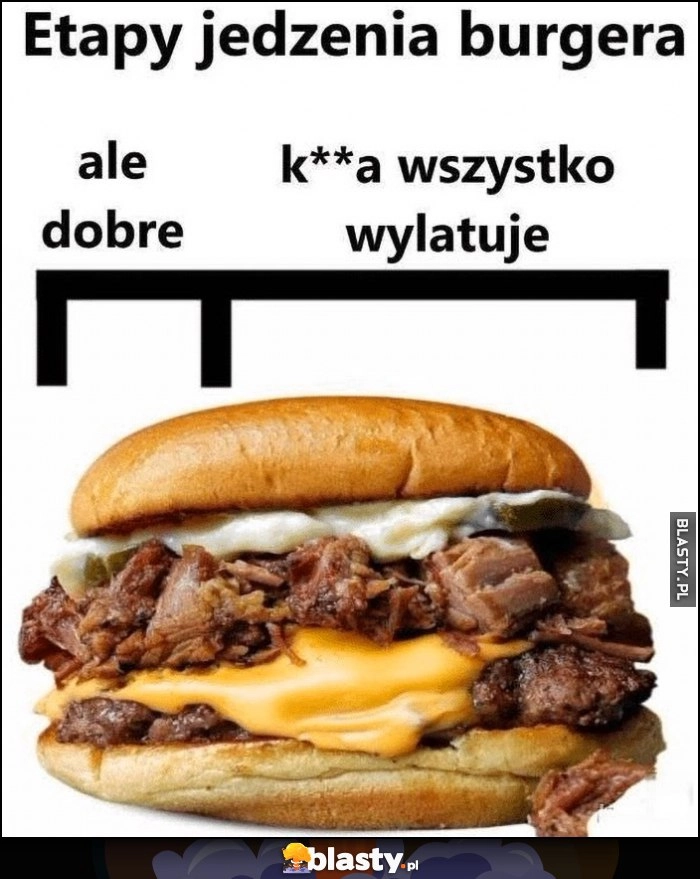 
    Etapy jedzenia burgera: ale dobre, kurna wszystko wylatuje
