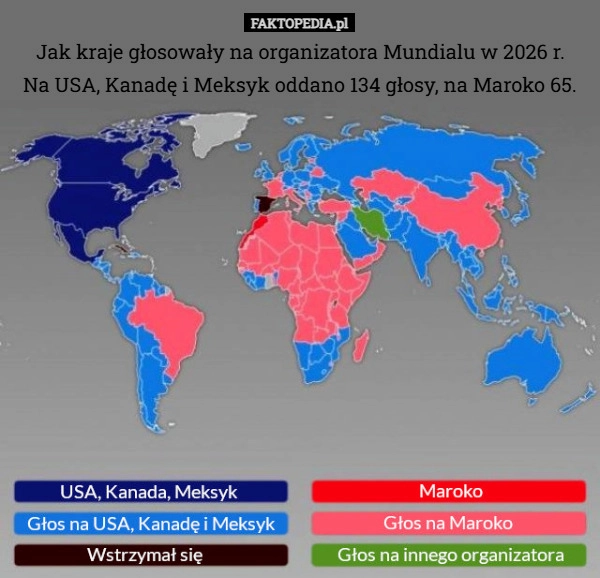Jak kraje głosowały na organizatora Mundialu w 2026 r.
Na USA, Kanadę i