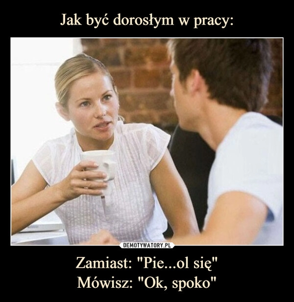 
    Jak być dorosłym w pracy: Zamiast: "Pie...ol się"
Mówisz: "Ok, spoko" 