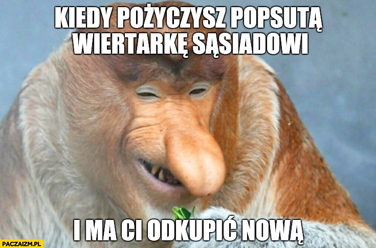 
    Kiedy pożyczysz popsutą wiertarkę sąsiadowi i ma Ci odkupić nową typowy Polak nosacz