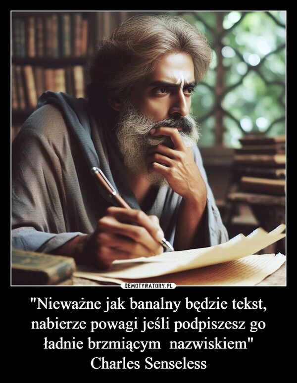 
    "Nieważne jak banalny będzie tekst, nabierze powagi jeśli podpiszesz go ładnie brzmiącym  nazwiskiem"
Charles Senseless