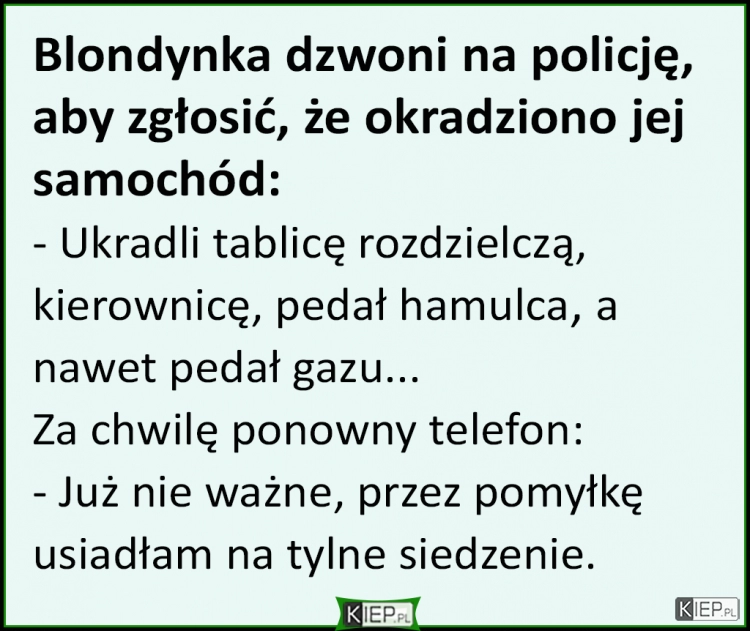 
    Blondynka dzwoni na policję, aby zgłosić, że okradziono jej...