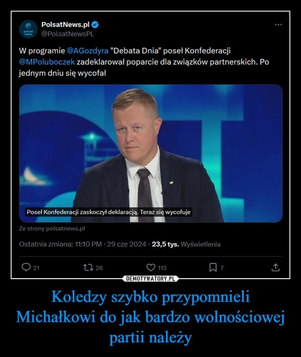 
    Koledzy szybko przypomnieli Michałkowi do jak bardzo wolnościowej partii należy