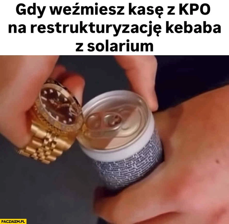 
    Gdy weźmiesz kasę z KPO na restrukturyzację kebaba z solarium otwiera puszkę Rolexem zegarkiem