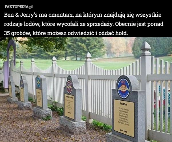 
    Ben & Jerry's ma cmentarz, na którym znajdują się wszystkie rodzaje