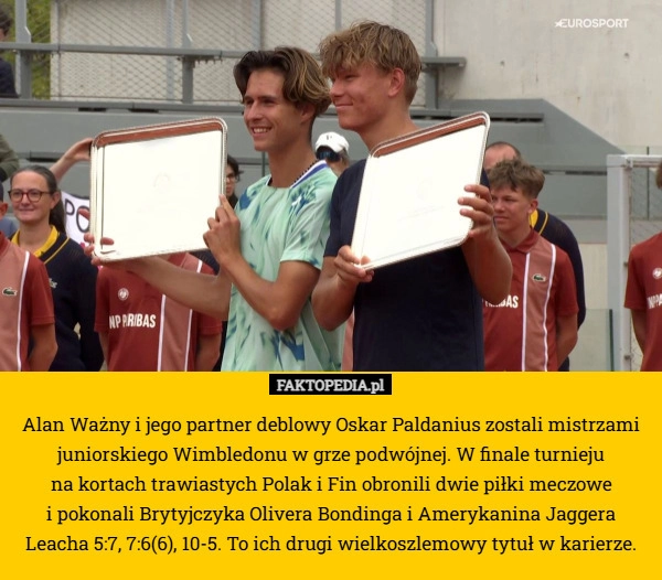 
    Alan Ważny i jego partner deblowy Oskar Paldanius zostali mistrzami juniorskiego