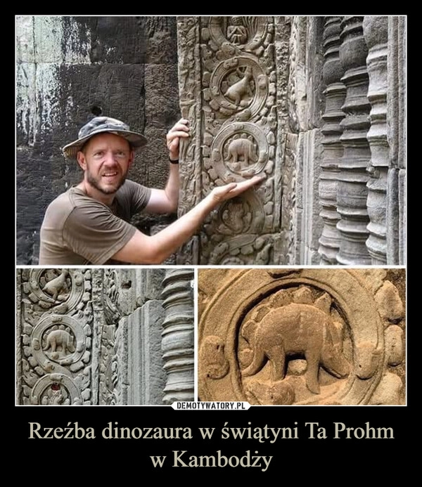 
    Rzeźba dinozaura w świątyni Ta Prohm w Kambodży