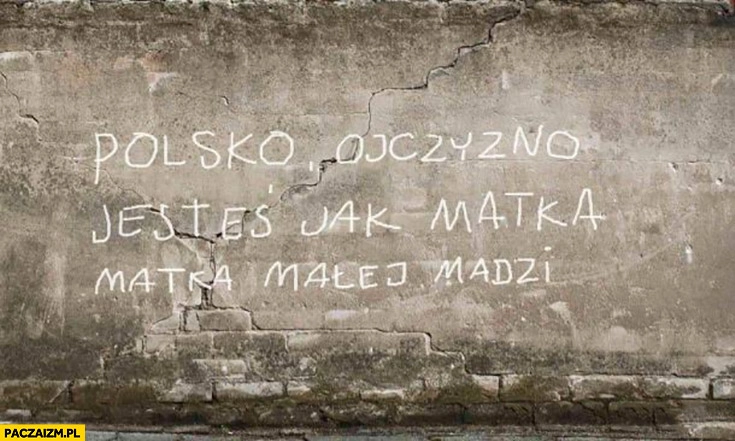 
    Polsko ojczyzno jesteś jak matka małej Madzi napis na murze