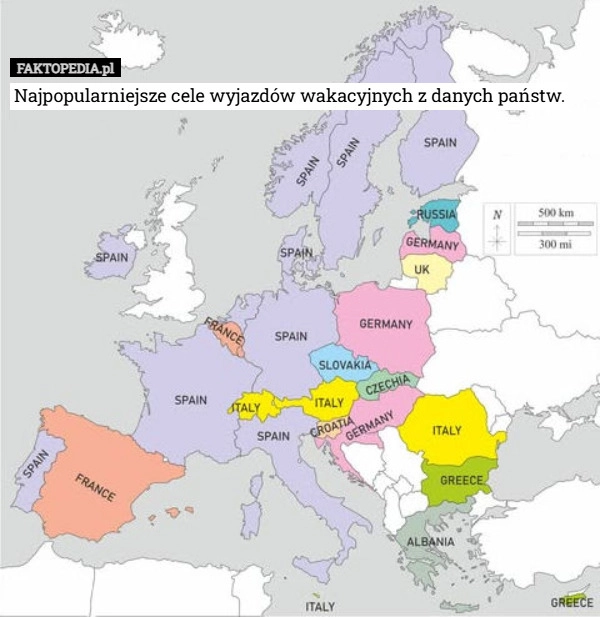 
    Najpopularniejsze cele wyjazdów wakacyjnych z danych państw.