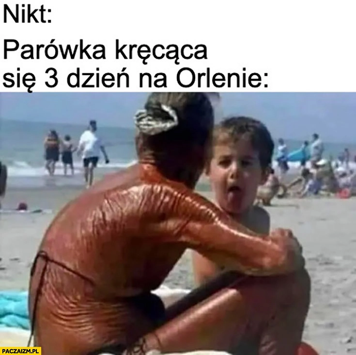 
    Nikt, parówka kręcąca się 3 dzień na Orlenie opalona kobieta na plaży