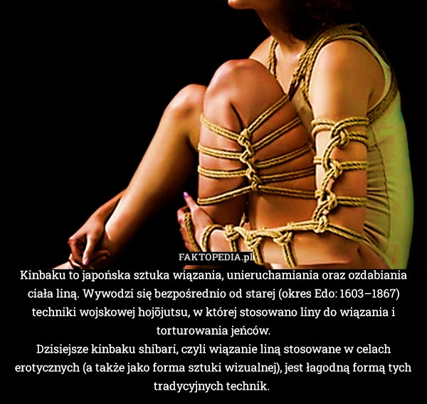 
    Kinbaku to japońska sztuka wiązania, unieruchamiania oraz ozdabiania ciała