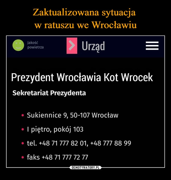 
    Zaktualizowana sytuacja 
w ratuszu we Wrocławiu