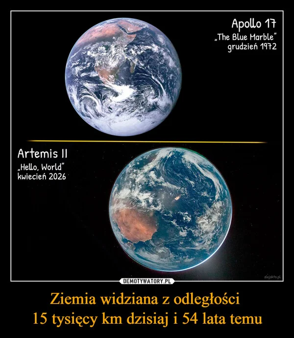 
    Ziemia widziana z odległości 15 tysięcy km dzisiaj i 54 lata temu