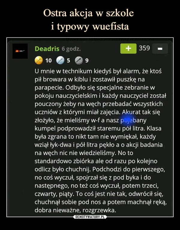 
    Ostra akcja w szkole i typowy wuefista