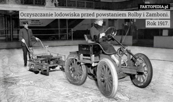 
    Oczyszczanie lodowiska przed powstaniem Rolby i Zamboni.
Rok 1917.